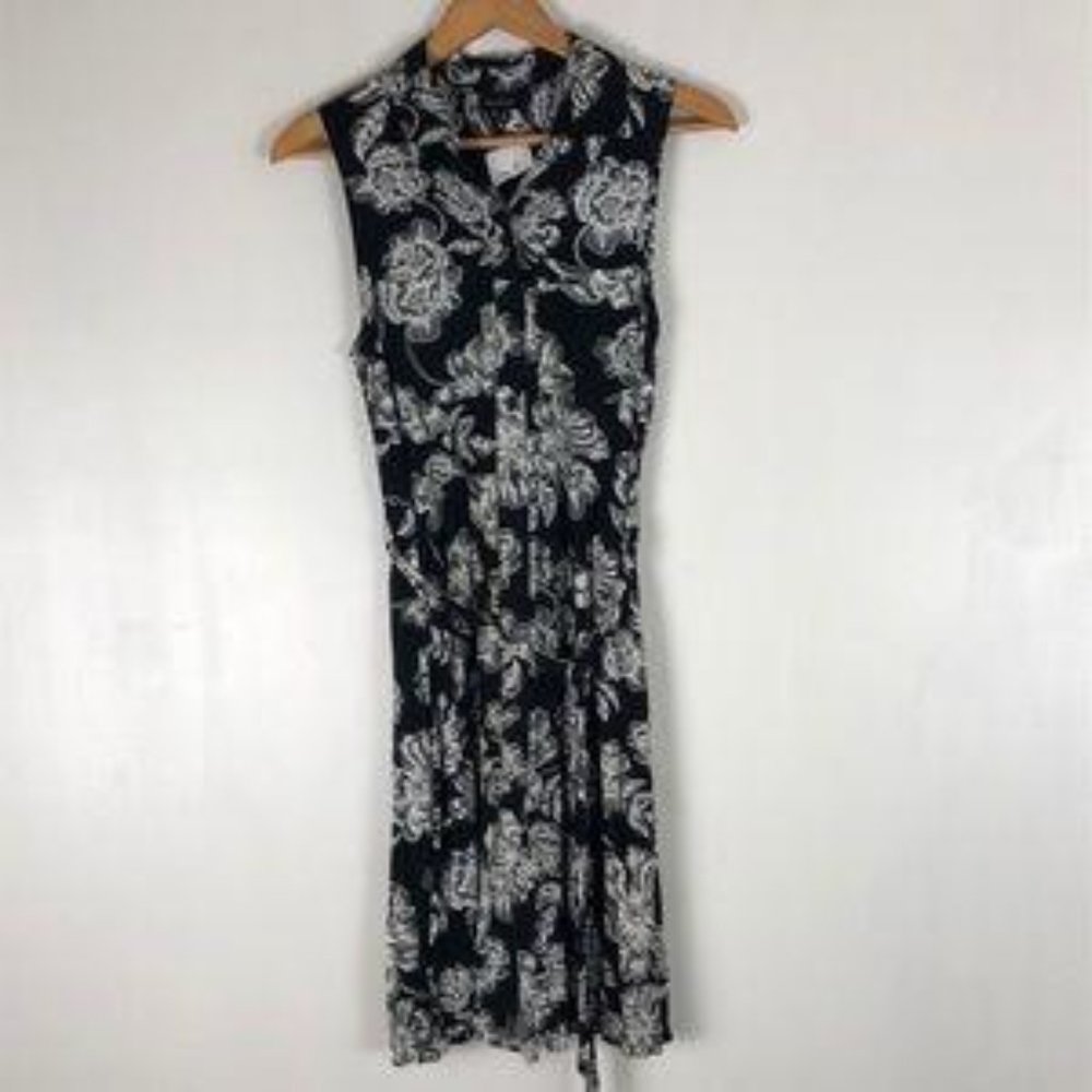 Who What Wear Black & White Floral  Yddq Print Button Down Dress Tie-Waist